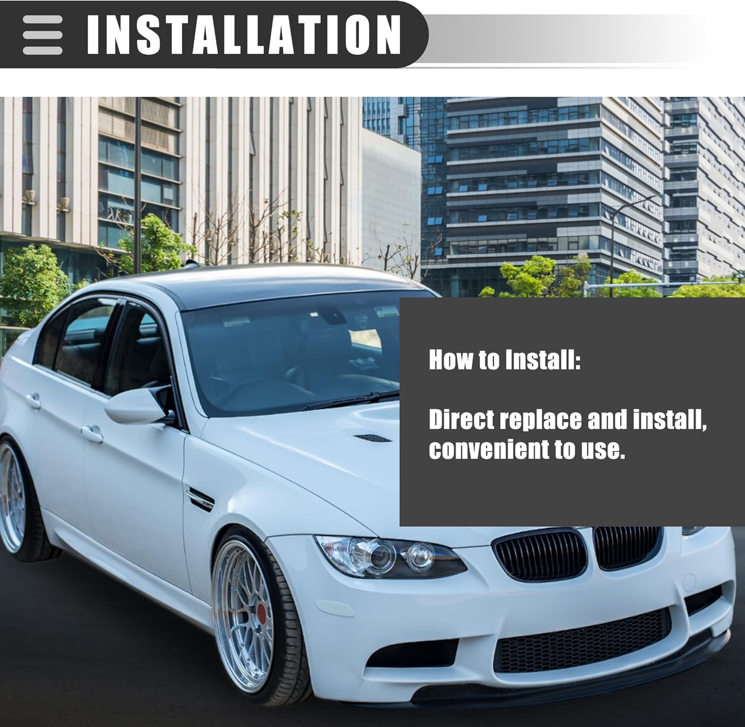 Motoforti Front Kidney Grille Gloss, for BMW M3 2008-2013, Plastic, Black, 2pcs