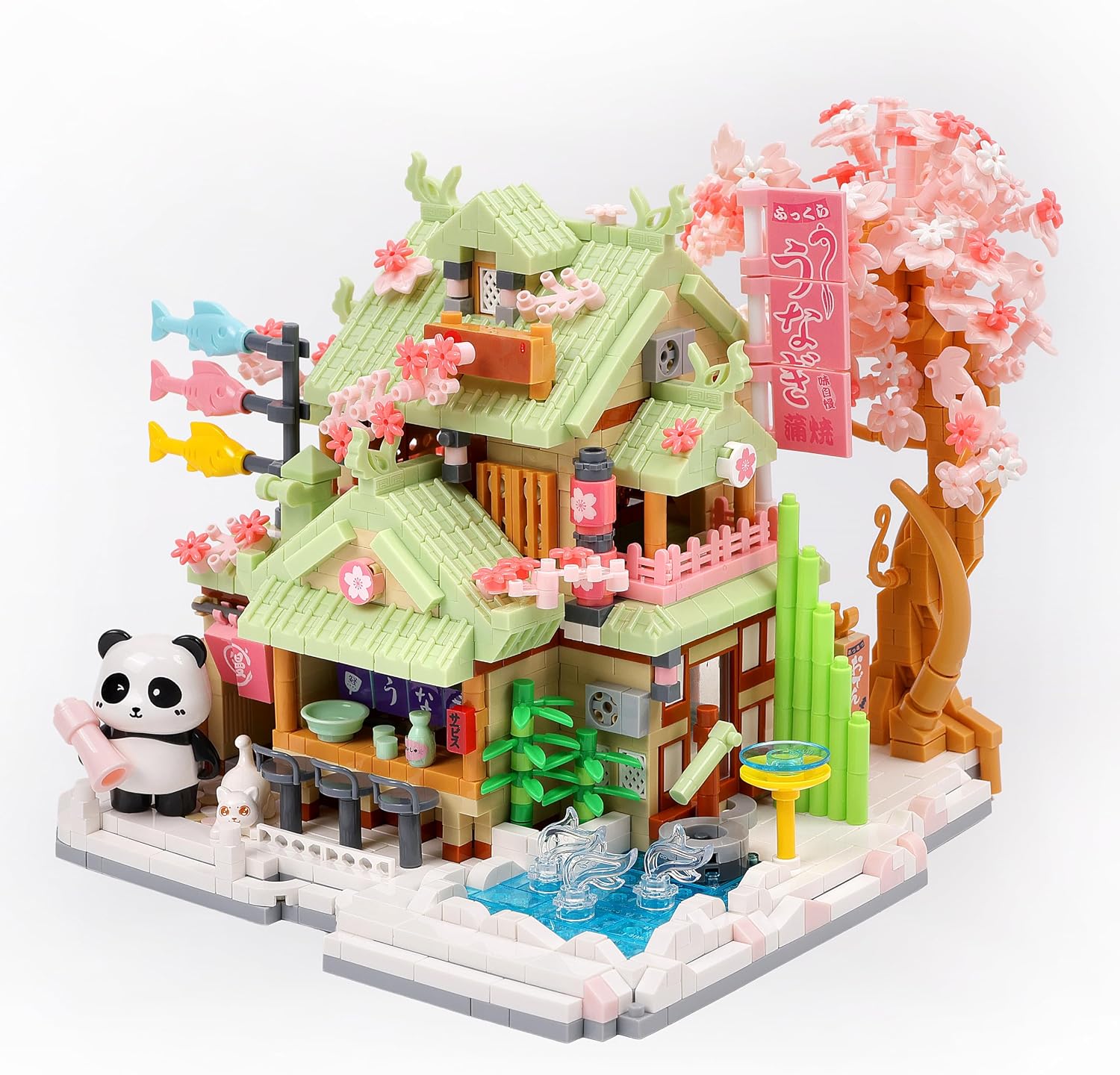 Insgen Panda Bamboo Restaurant Building Block Set, Cherry Blossom Tree