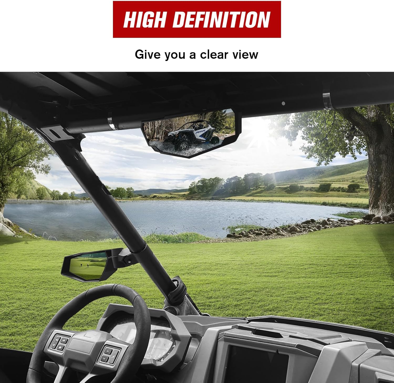 Rear View Center & Side Rearview Mirrors for Polaris RZR PRO XP/PRO XP4/PRO R/TURBO R 2020-2024, Adjustable Folding Side Mirrors Replace OEM, #2883763, 2883762, 3PCS