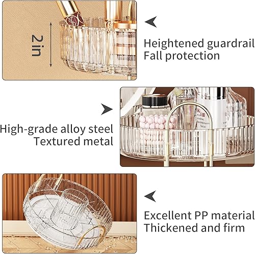 Miniatura 5 de Organizador de maquillaje giratorio de 360, almacenamiento de maquillaje de gran capacidad, organizador de perfumes de 2 niveles, organizador de