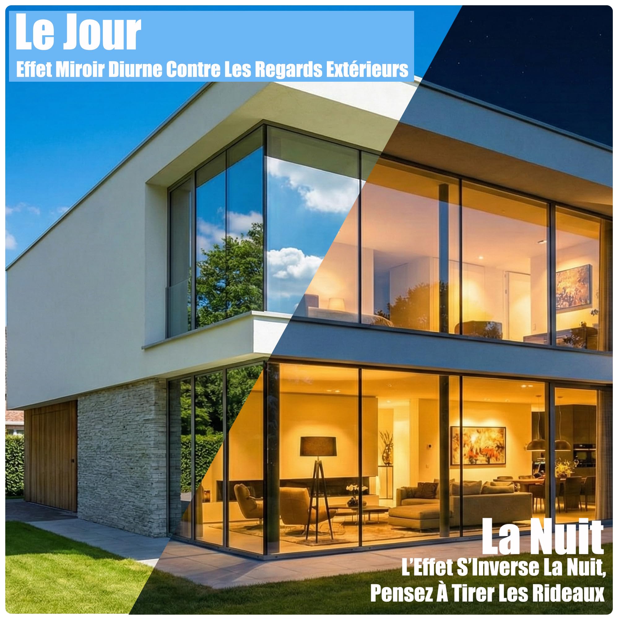 Film Miroir Fenêtre sans- Anti Chaleur & Anti UV - Film Solaire Électrostatique avec Kit de Pose Complet