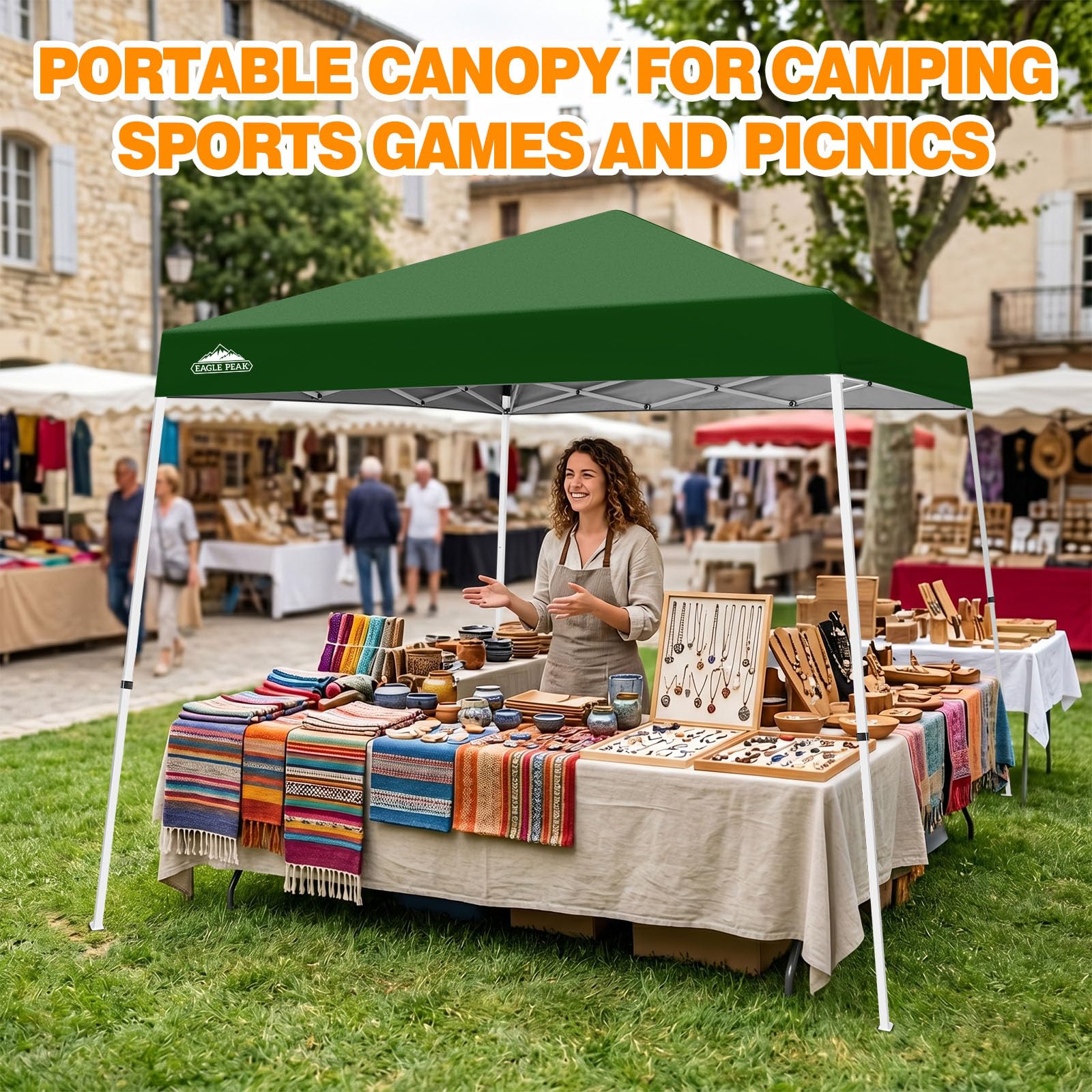 EAGLE PEAK Przenośny Namiot Pop-up 3x3/2.4x2.4 m Zielony - Ukośne nogi, Montaż dla 1 osoby, Na plażę i sport