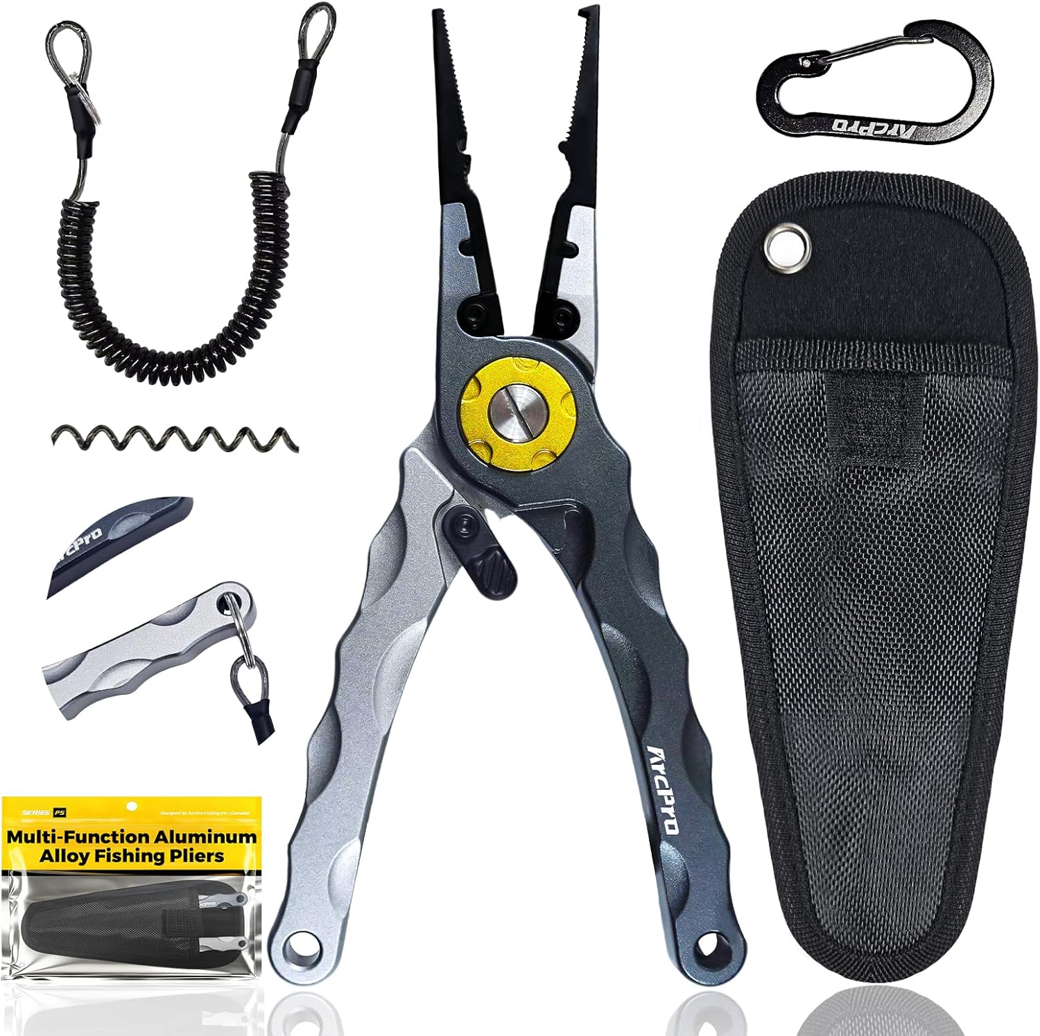 Saltwater Fishing Pliers - Saltwater Corrosion Resistant Fishing Pliers Hook Remover with Tungsten Carbide Blade And Black Holster, Precision Split Ring for Fishing Line Cutting