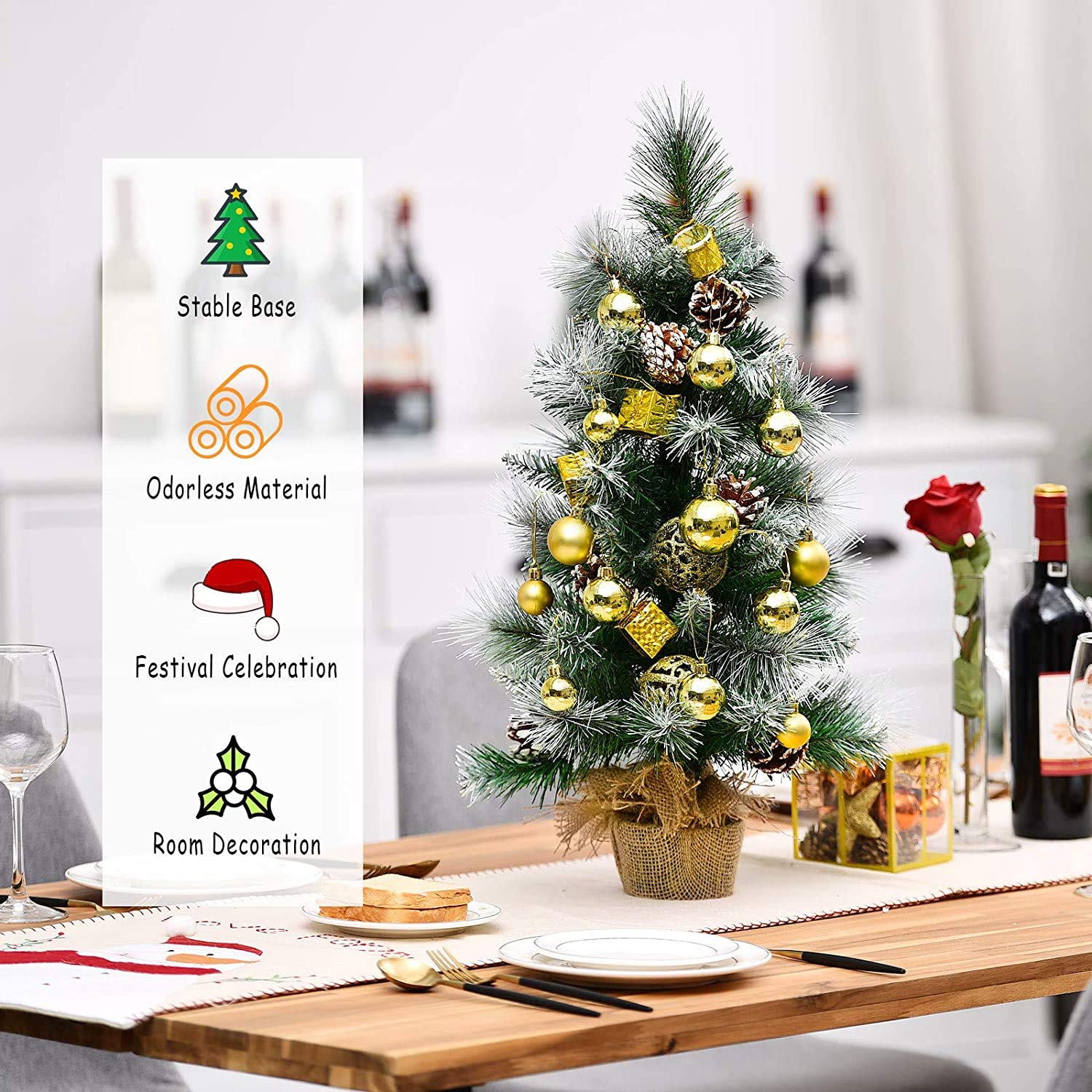 Árbol de Navidad 2 pies/4 pies, pequeños árboles Artificiales con piñas y Base, decoración navideña for Camino jardín Mesa Interior