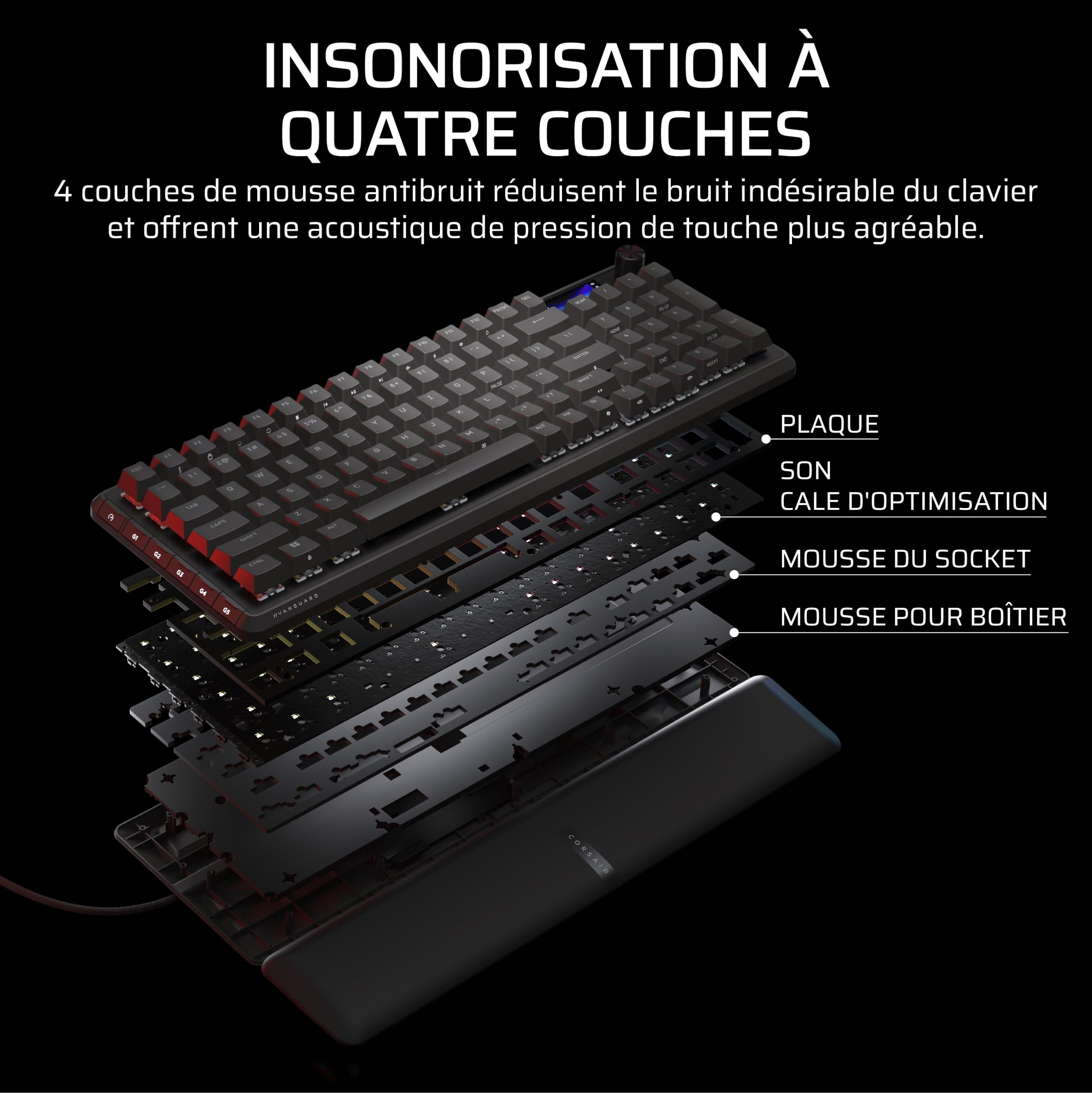 Corsair Vanguard 96 sans Fil Hall Effect Clavier de Jeu (AZERTY FR) – Noir | Magnétique Mécanique, 96%, MLX Plasma Commutateurs, Interrogation 8 000 Hz, Rapid Trigger, Stream Deck Virtuel, SOCD Flashtap