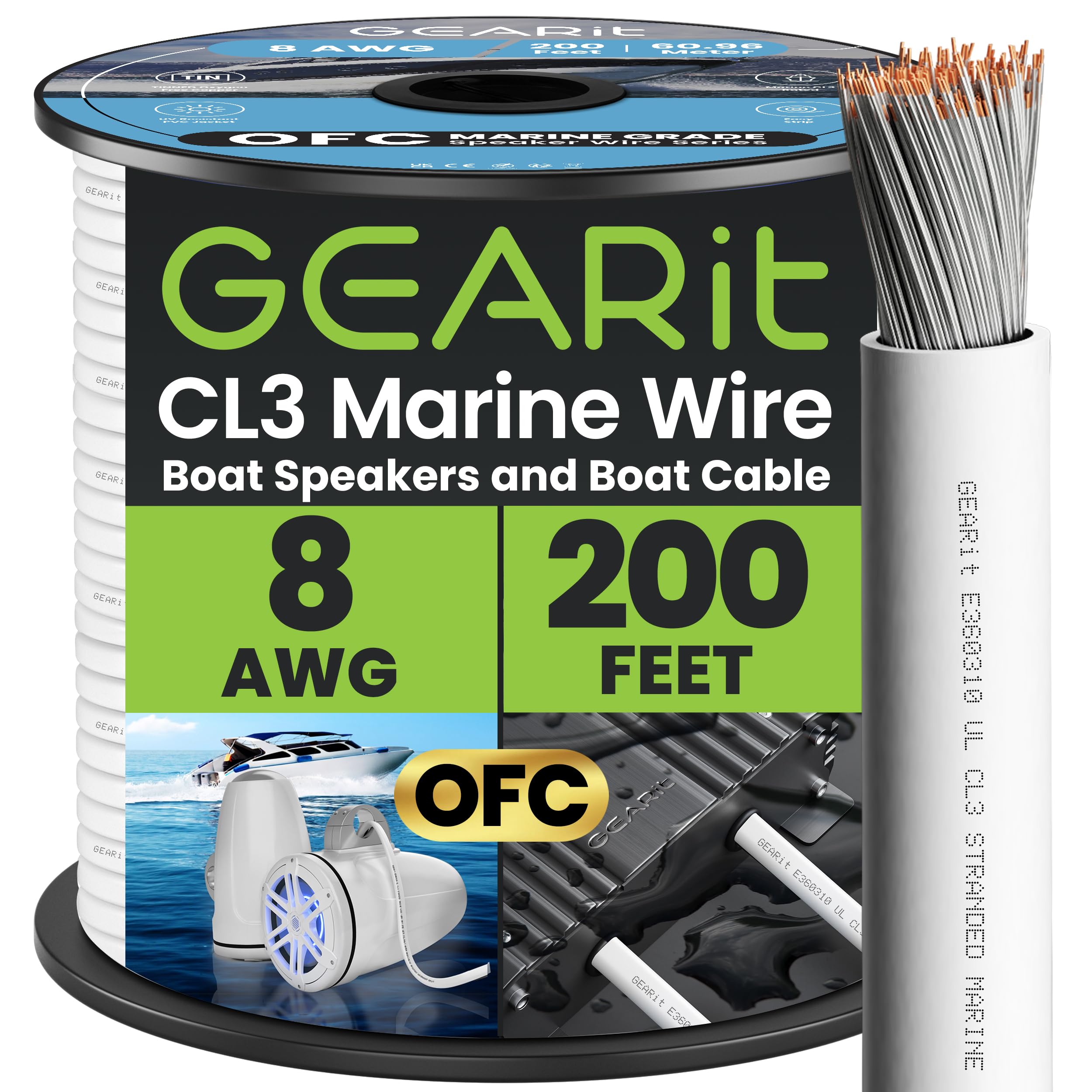 GEARit 8ゲージ マリン電気プライマリーワイヤー 8AWG (200フィート) マリングレード錫メッキ銅無酸素 ボート 自動車 RV キャンピングカー トレーラー用