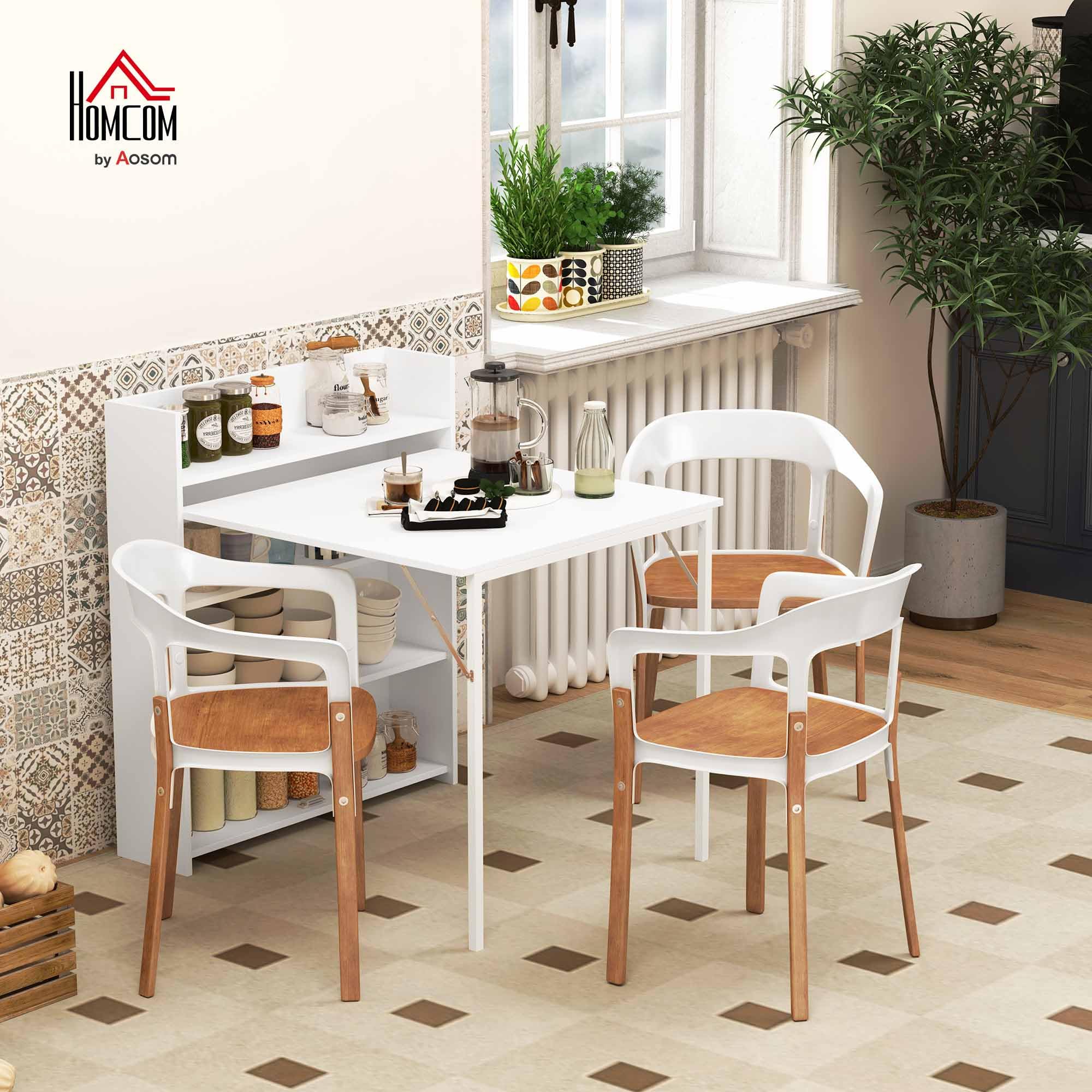 HOMCOM Mesa Plegable de Comedor Cocina Abatible 78,5x91x93 cm Blanco | 4 Compartimentos, Hasta 3 Personas, Patas de Acero, Salón, Espacio Pequeño