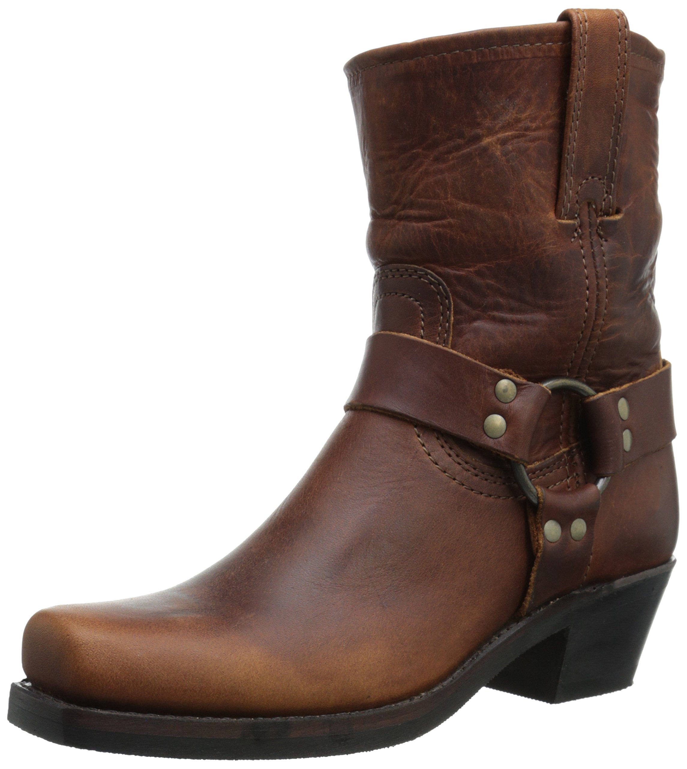 FryeHarness 8R Boots for Women Crafted from Washed and Oiled Italian Leather with Stacked Leather Heel and Rubber Outsole with Welt Construction