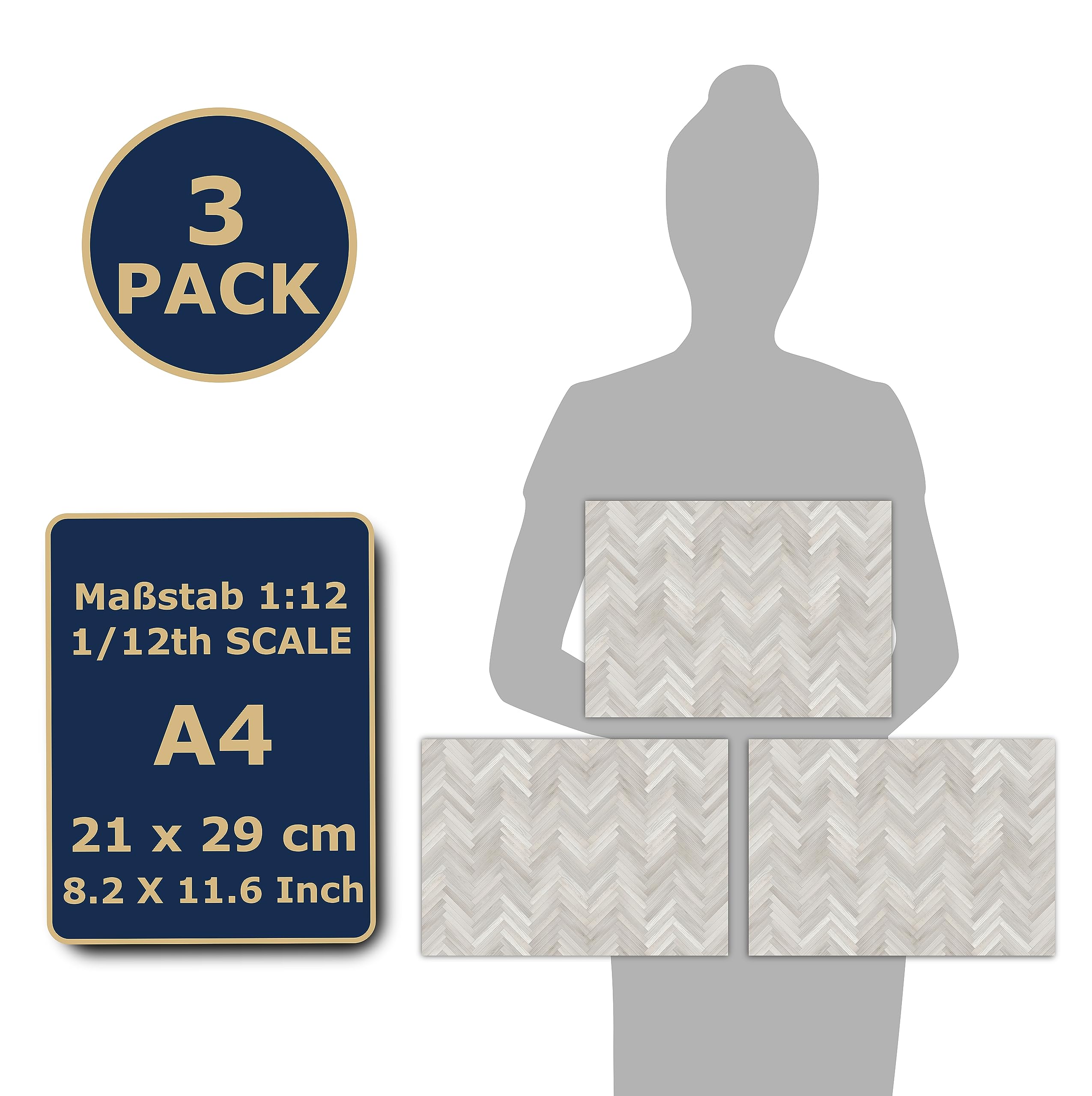 TexturKontor 3 Sheets 1:12 Scale Dollhouse Flooring (White Oak Herringbone Parquet)