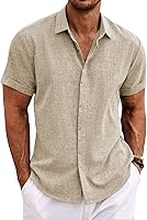 Vista 30 de COOFANDY Camisas de lino para hombre de manga corta, camisas casuales con botones para hombre, camisa de playa de verano, camisa para boda