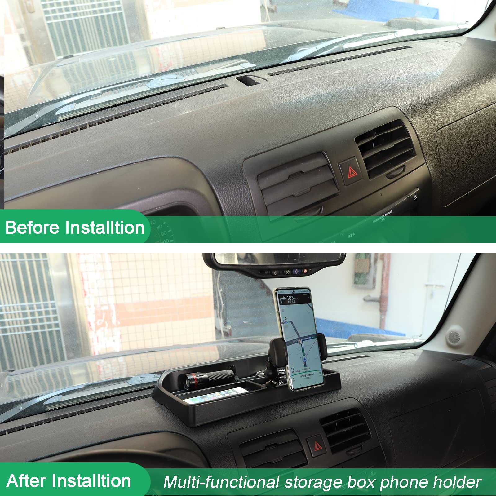 PIUGILH Fit for H3 Phone Holder Multi-Functional Phone Mount Center Console Dash Tray Dashboard Storage Box Organizer for Hummer H3 2005-2009,ABS Black