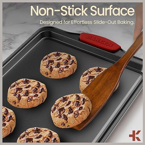Miniatura 7 de BAKKENMASTER Juego de horno de cocina de 18 piezas revestimiento de mármol gris antiadherente, utensilios para hornear de acero al carbono, asas de