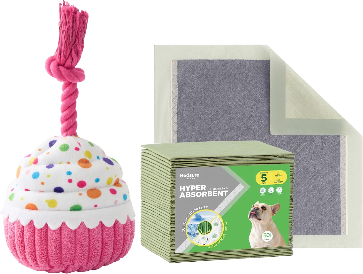 Bedsure Dog Pee Pads Extra Large, 28" x 34" Puppy Pads 52 Count & LE Sure Dog Birthday Cake Toy, Standard, Pink