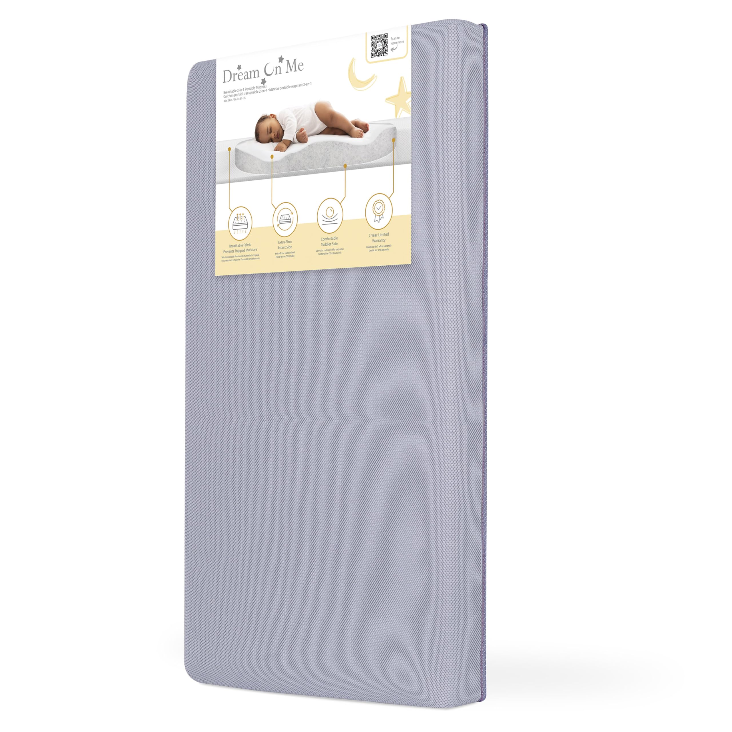 Snuggles Breathable Extra Firm Fiber Portable and Mini Crib Mattress in Periwinkle I Greenguard Gold Certified