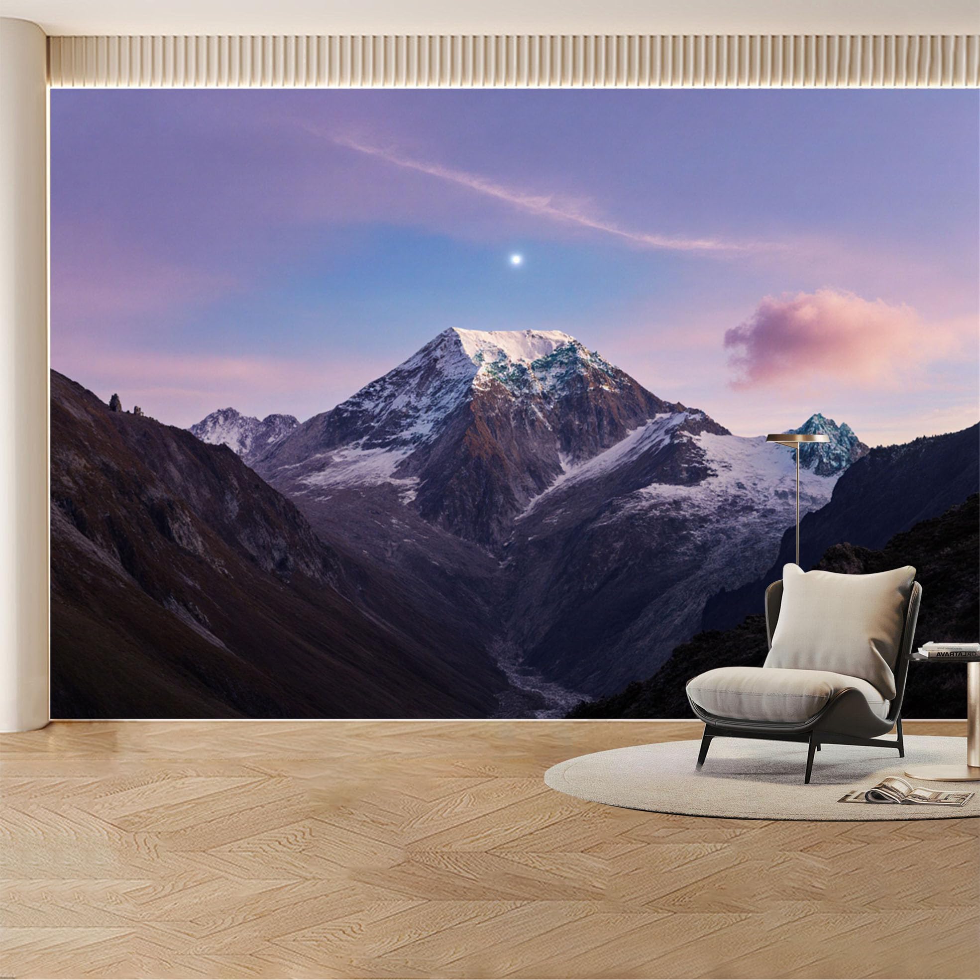 Custom Wall Mural Wallpaper Mountain Snow Peak， Landscape Nature 3D Effect Wall Decor， Misty Sunset Luxury Removable SelfAdhesive Large Photo for Living Room， Bedroom， Office