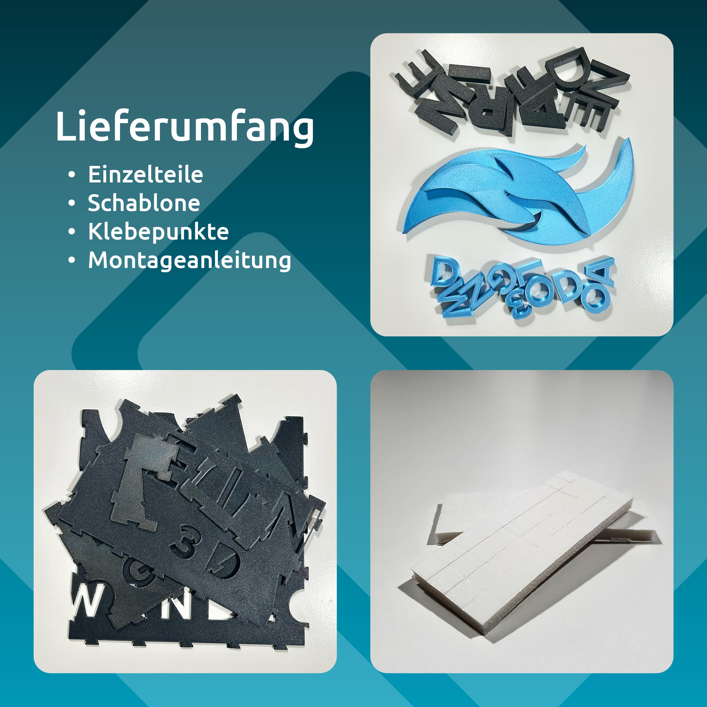 3D Wandlogo individuell – Firmenlogo als Wanddeko aus Kunststoff – personalisiertes Logo mit Montageschablone – für Büro, Praxis, Geschäft (bis 150 cm, bis 5 Farben)