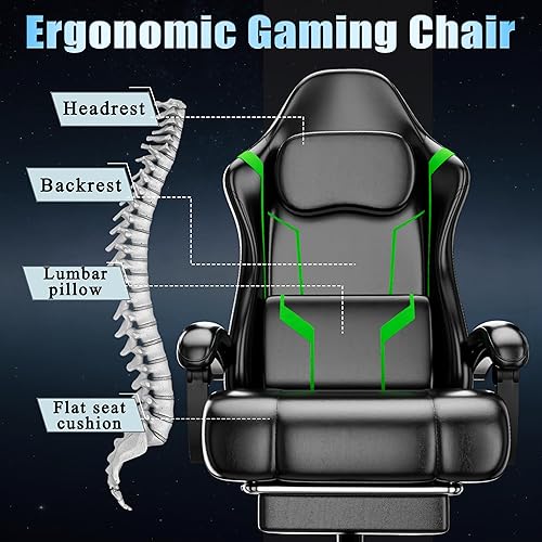Miniatura 6 de Silla ergonómica para videojuegos, silla de videojuegos con cojín de resorte de bolsillo y reposapiés, silla de computadora de altura ajustable con