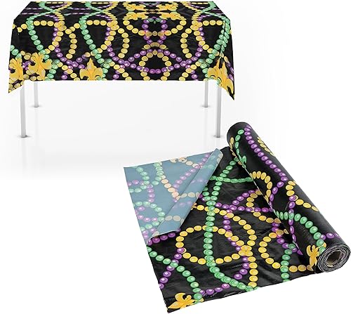 Mardi Gras Beads - Rollo de mantel de plástico (100.1ft de largo)