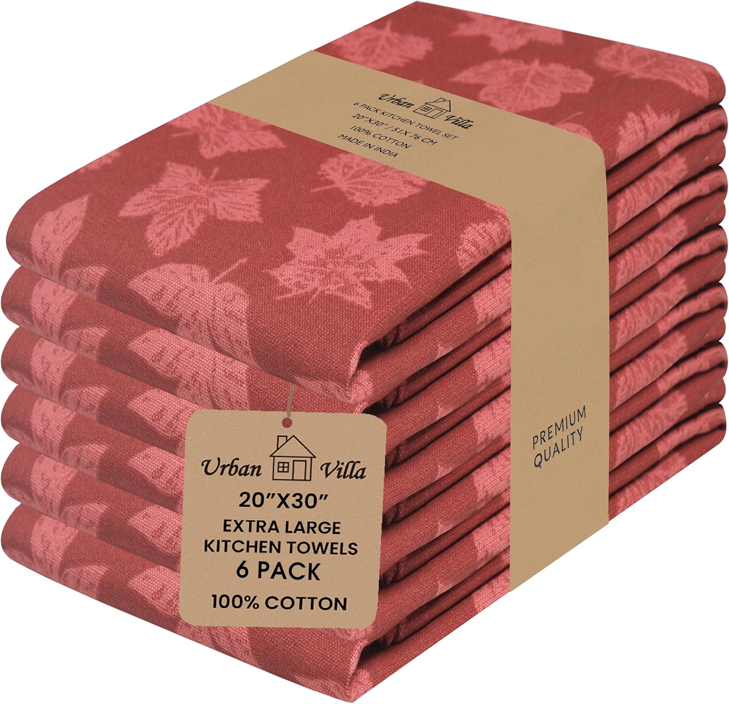 Urban Villa Kitchen Towels Harvest Leaf Print Towels Set of 6 20" X30” 100% Cotton Highly Absorbent Quick Drying Dish Cloths & Dish Towels Thanksgiving Fall Tea Towels with Hanging Loop Towels