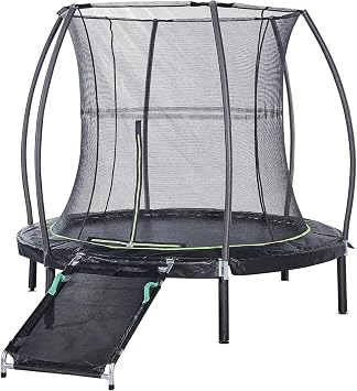 JumpKing Round Trampoline with Jumping Mat Ramp Features a Spring Design, Protective Enclosure, and Heavy-Duty Frame. ASTM-Approved for Safety, Well-Suited for Childrens Outdoor Fun 7ft, Black.