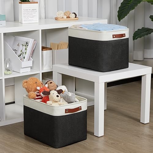 Miniatura 5 de DULLEMELO Cestas de almacenamiento extra grandes, contenedores de almacenamiento de tela para organizar estantes, guardería, juguetes, libros,