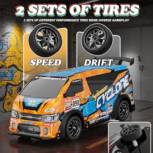 Miniatura 3 de Auto RC Drift a escala 124, vehículo de control remoto de 15.5 mih (pico) 4WD con deriva, auto JDM Drift con luces LED, batería recargable USB,