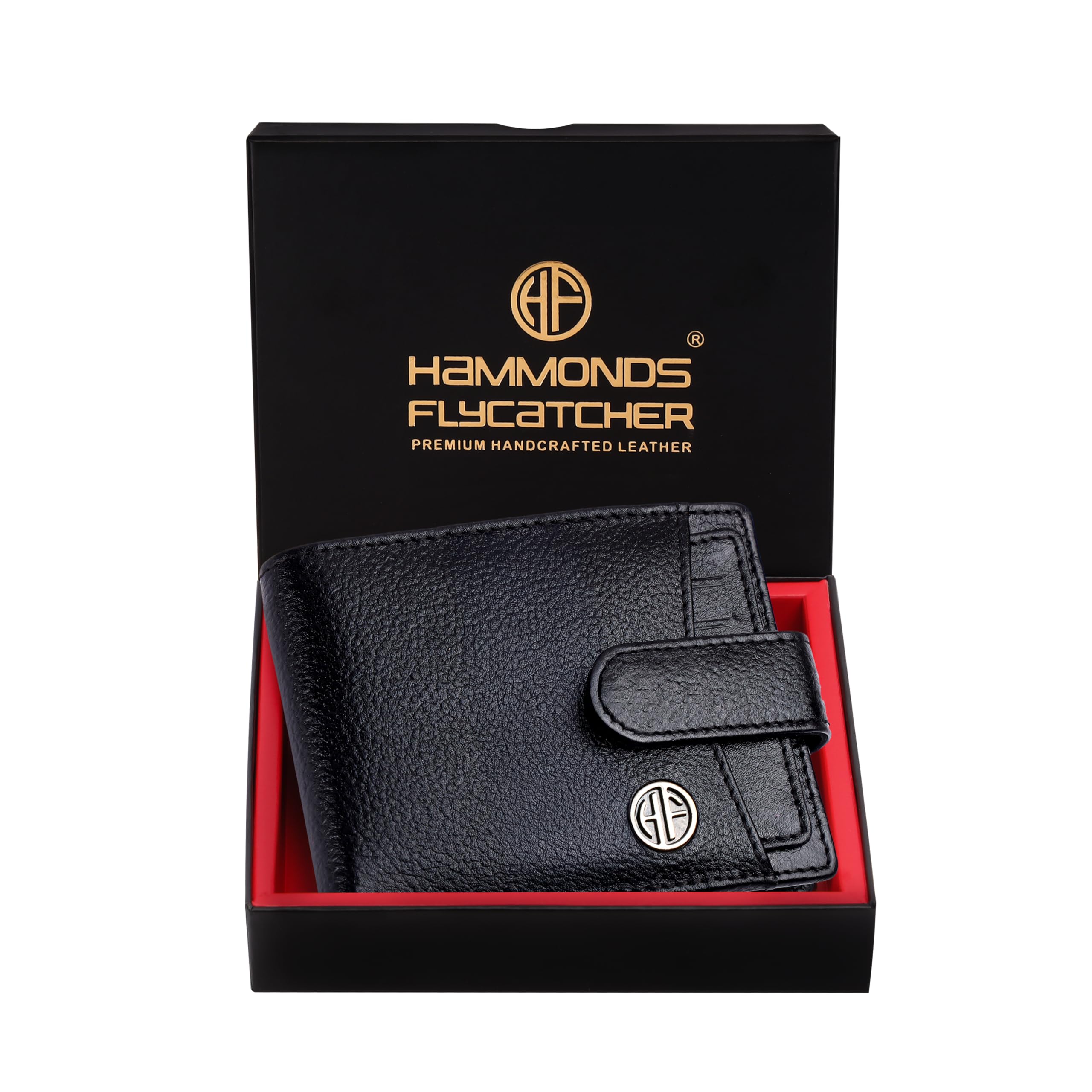 Men Hammond's Flycatcher Genuine Leather Wallet - RFID Protected Leather Purse - 5 Card Slots, Coin & Hidden Pockets, Metal Snap Button - Black