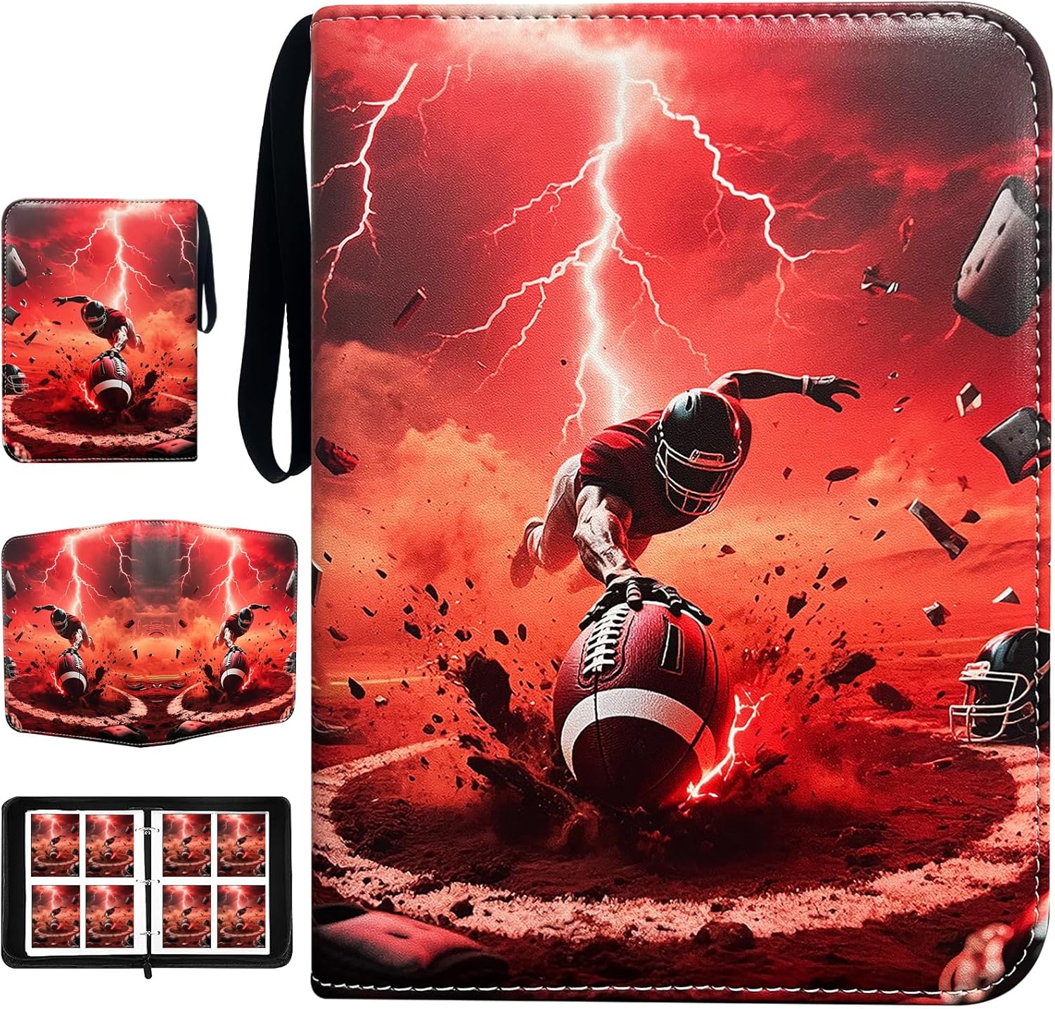 Football Card Binder 400 Pockets- Waterproof Trading Card Album with 50 Removable Sleeves Fit - 3 Rings with Zipper -Compatible with Topps Sports Cards Collection