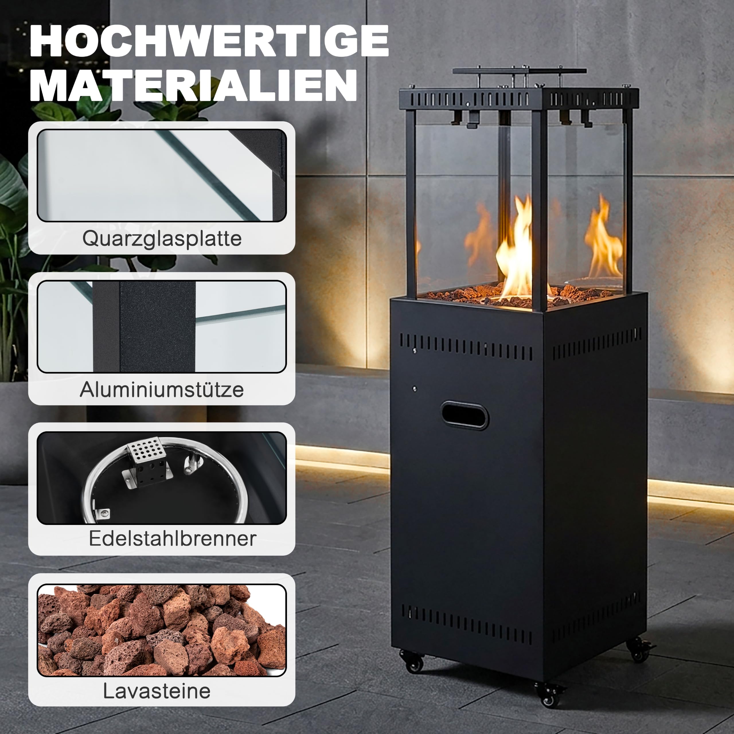 Avestar 11 kW rauchfreier Gas-Terrassenheizer mit Lavasteinen, schwarz