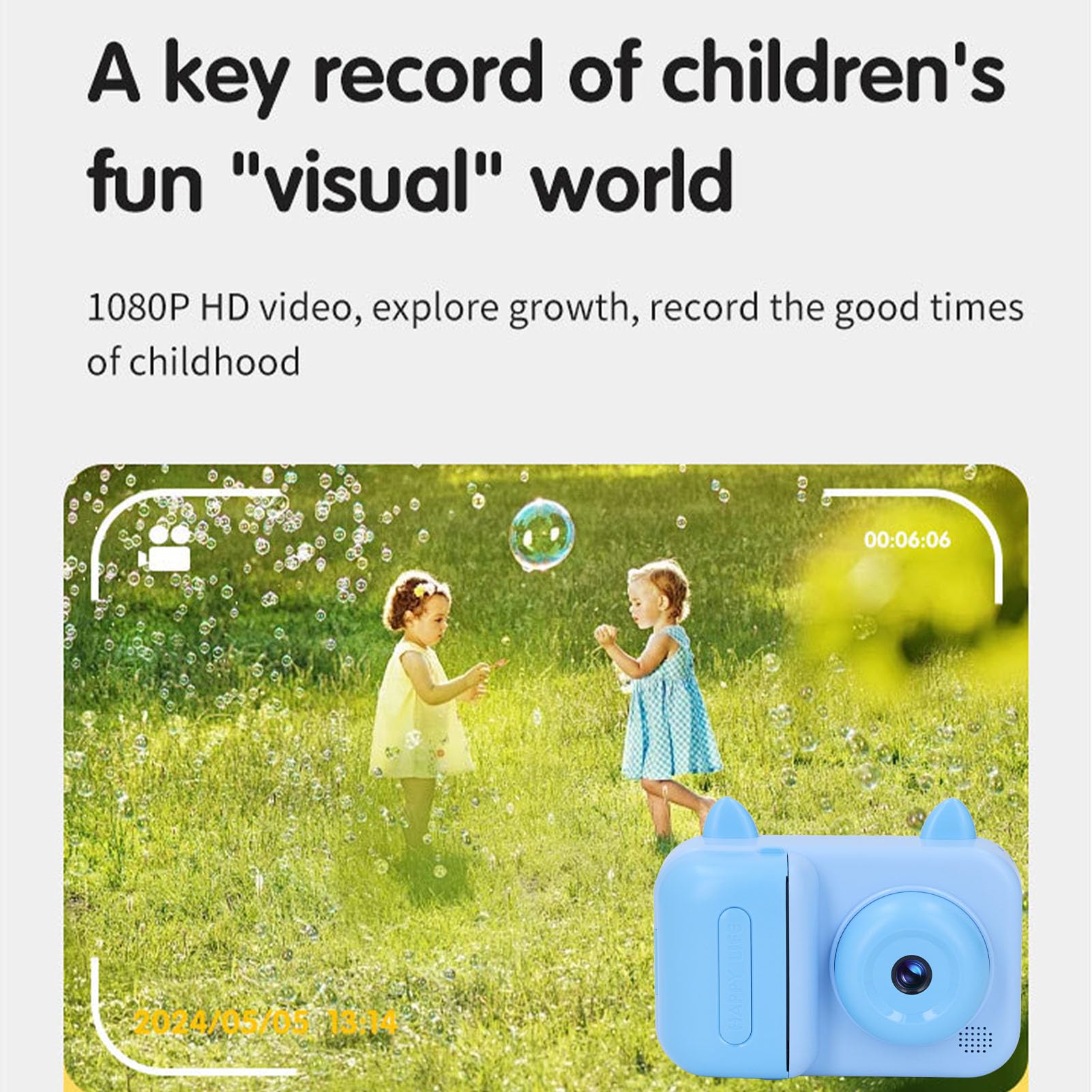 Cámara de Fotos para niños, 2.4 Pulgadas Pantalla 1080P HD Enfoque automático Cámara de Fotos Digital de Carga USB de impresión instantánea de la cámara para los niños (Blue)