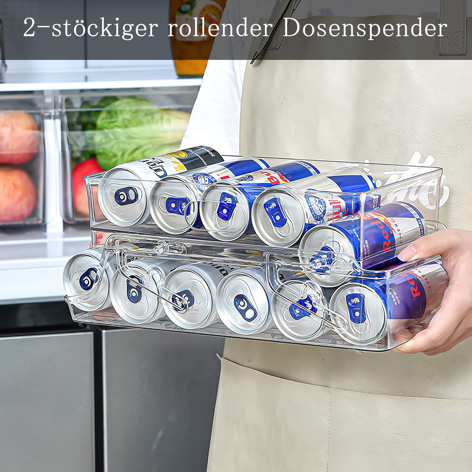 adawd Organizzatore per lattine di bevande, salvaspazio per frigorifero, dispenser per bevande per frigorifero e conserve, organizer per cucina