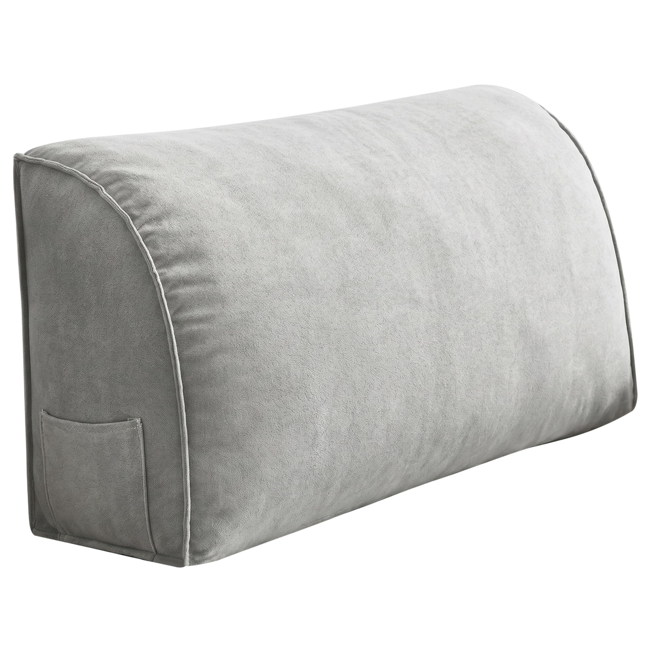 Uanqfegy Lumbar Support Pillow - Curve Design Couch Cushion with Side Pocket, Luxury Linen Reading Pillow for Bed, Gray, 27.56x13.78x7.87 Inch