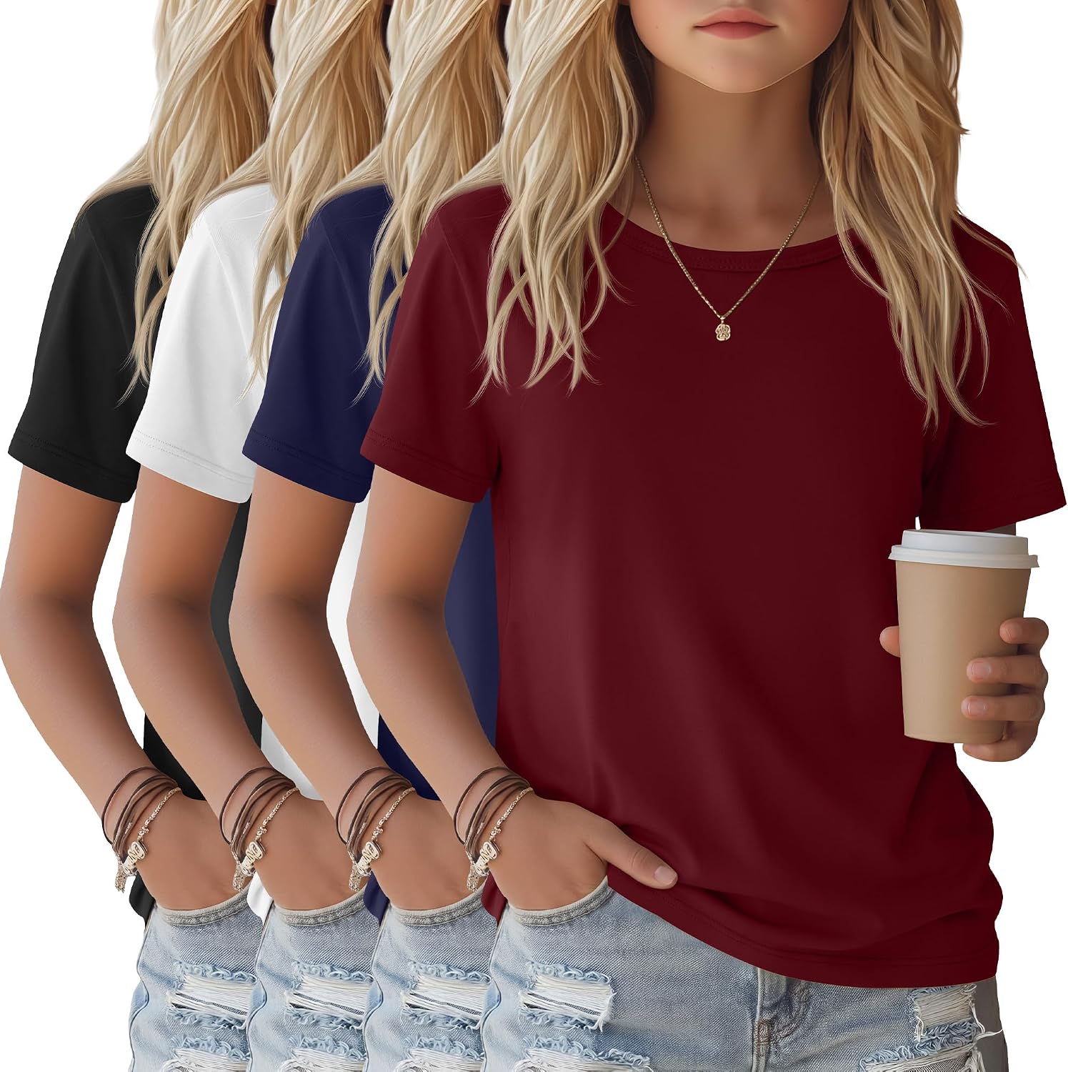 Girls Short Sleeve Scoop Neck Shirts