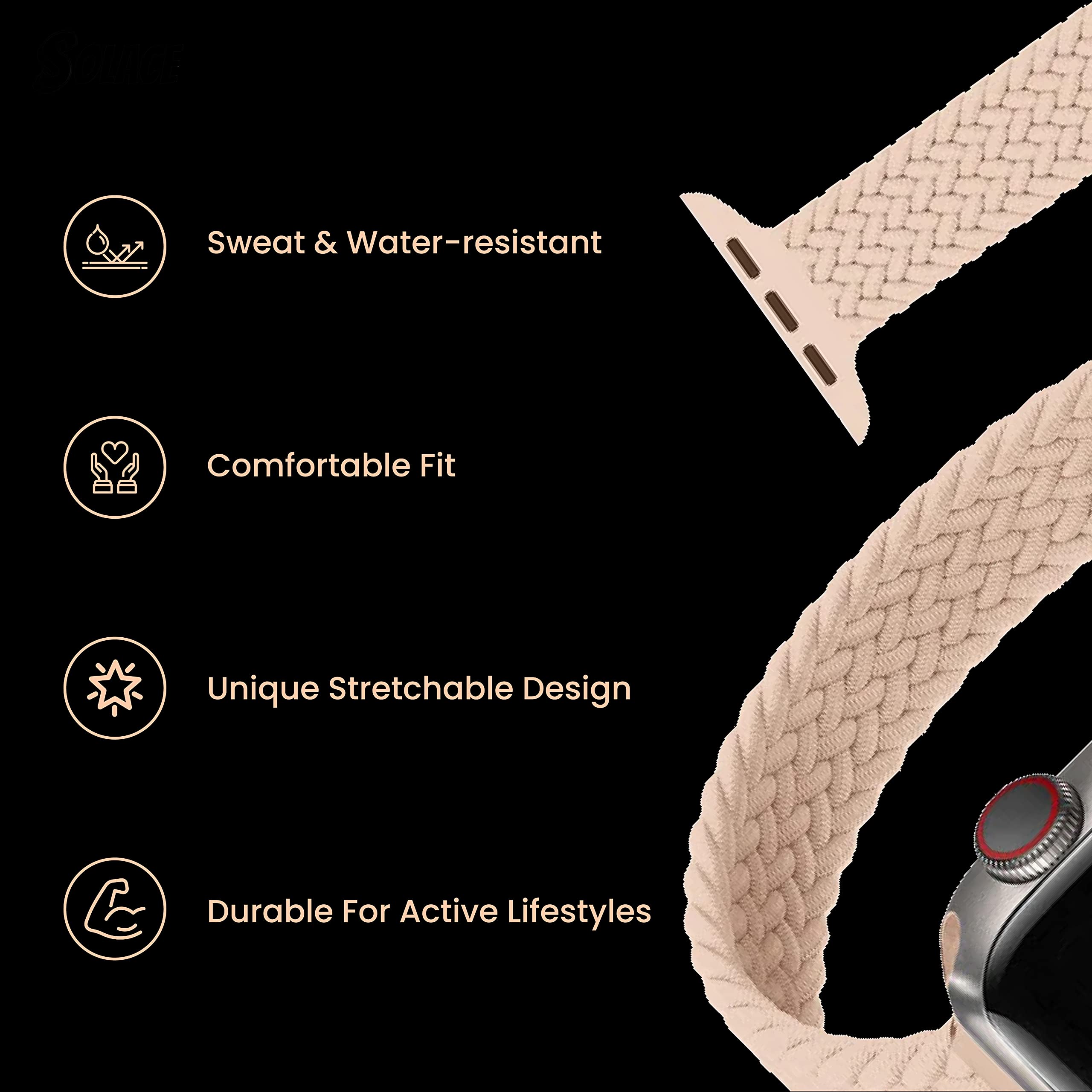 Solace Bands Apple Watch Band - Slim Imperium Loop Apple Watch Sport Loop Band for Women and Men, iWatch Bands for 38mm 40mm 41mm 42mm 44mm 45mm Ultra, SE and Series 8 7 6 5 4 3 2 1 Compatible