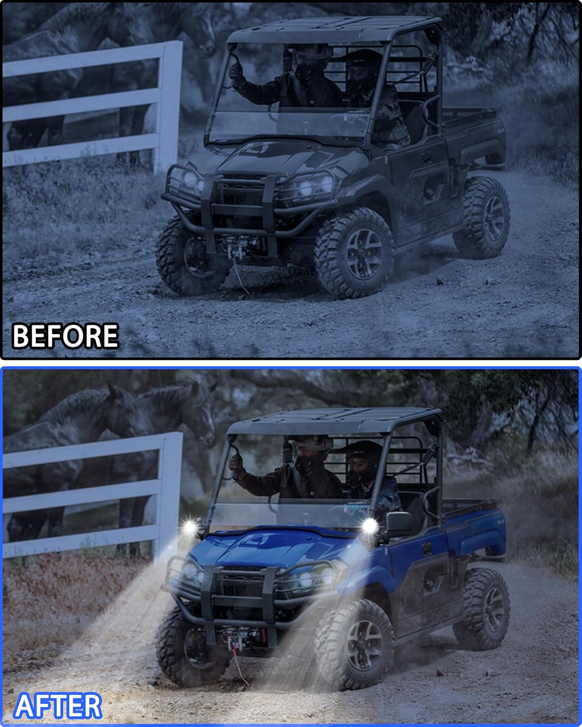 SAUTVS A-Pillar LED Pod Lights for Kawasaki Mule PRO-MX 2019-2026 Accessories, Auxiliary Lights with Mounting Bracket & Wiring Harness, Plug and Play (2PCS)