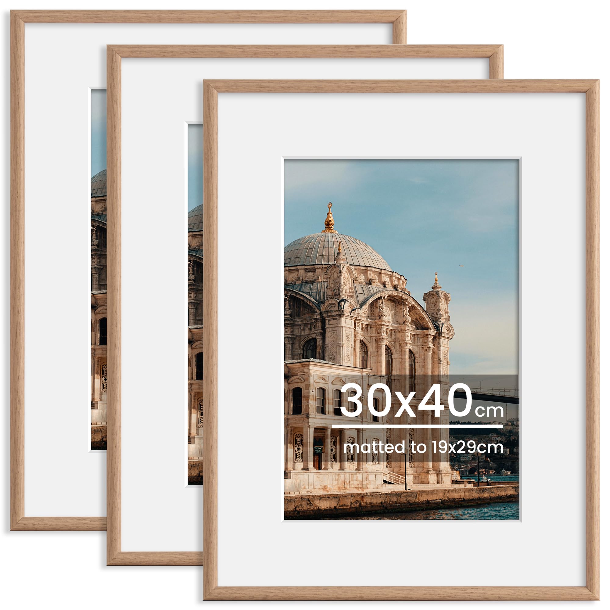 FLYJOE 30cmx40cm Picture Frame, Display Pictures 8x12 with Mat or 11.8x15.7 Without Mat, Wall and Tabletop Display Photo Frame, Natural Woodgrain, 3 Pack