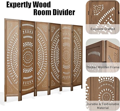 Miniatura 2 de Separadores de habitación de madera y pantallas plegables de privacidad, divisor de habitación, 6 paneles, separadores de habitación tallados
