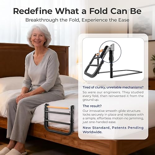 Miniatura 2 de Rieles de cama plegables C1 para seguridad de adultos mayores, riel de asistencia de cama con altura ajustable, rieles de cama plegables con una