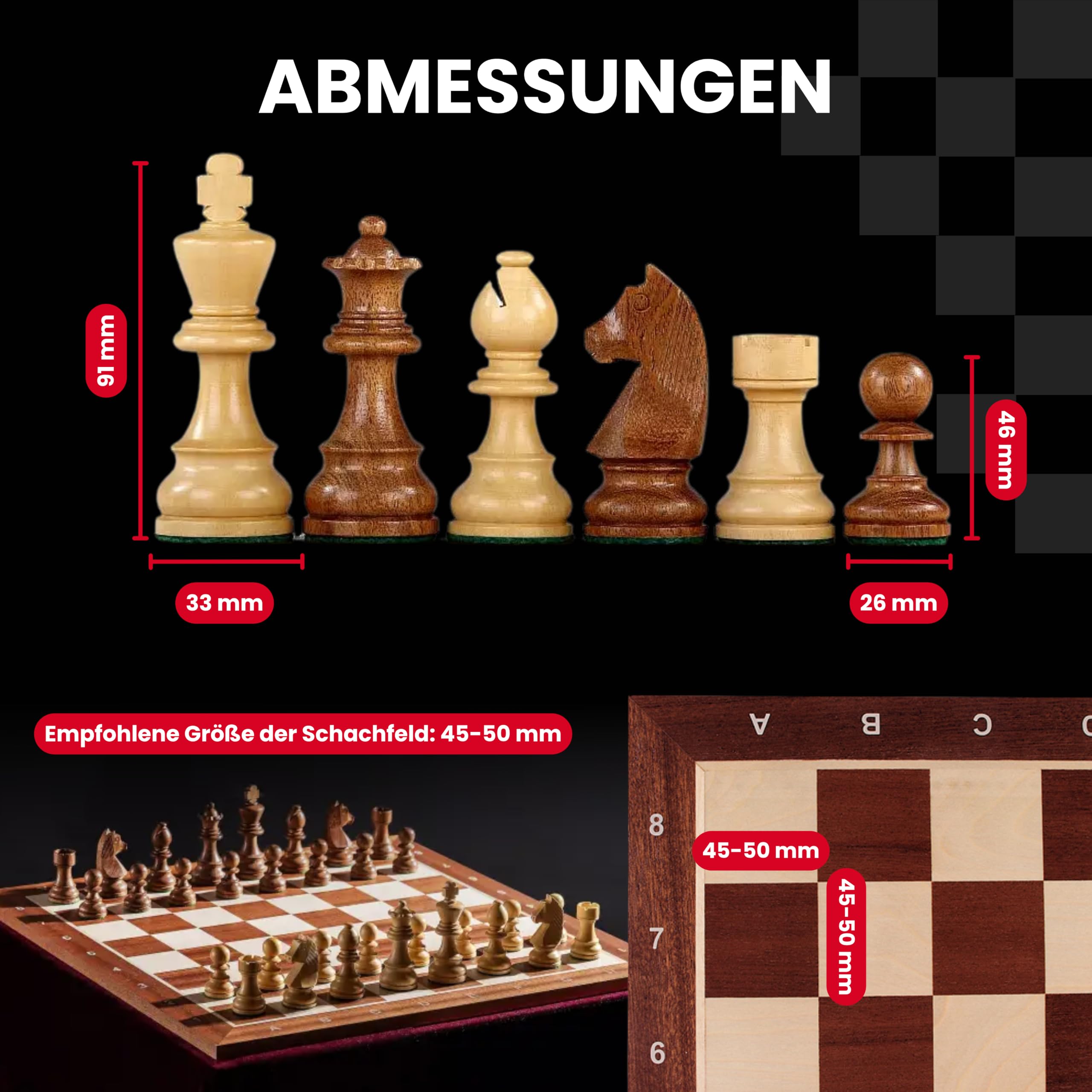 Sunrise Chess & Games German Timeless Pièces d'échecs 3,5 Pouces Acacia/Buis Indien avec Dames supplémentaires