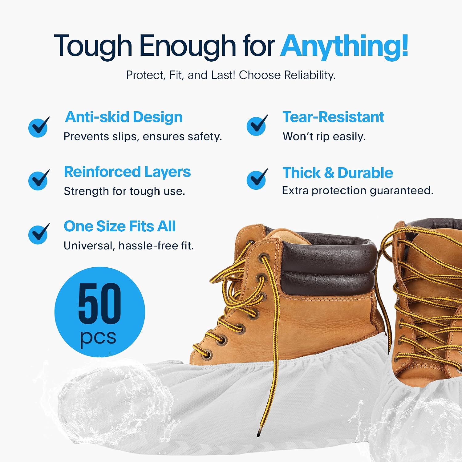 Premium Disposable Boot & Shoe Covers Booties | 50 Pack | Durable, Non-Slip, Non-Toxic, Water Resistant, Recyclable Protectors for Indoor & Outdoor | Large Size Fits Most Shoes image 3