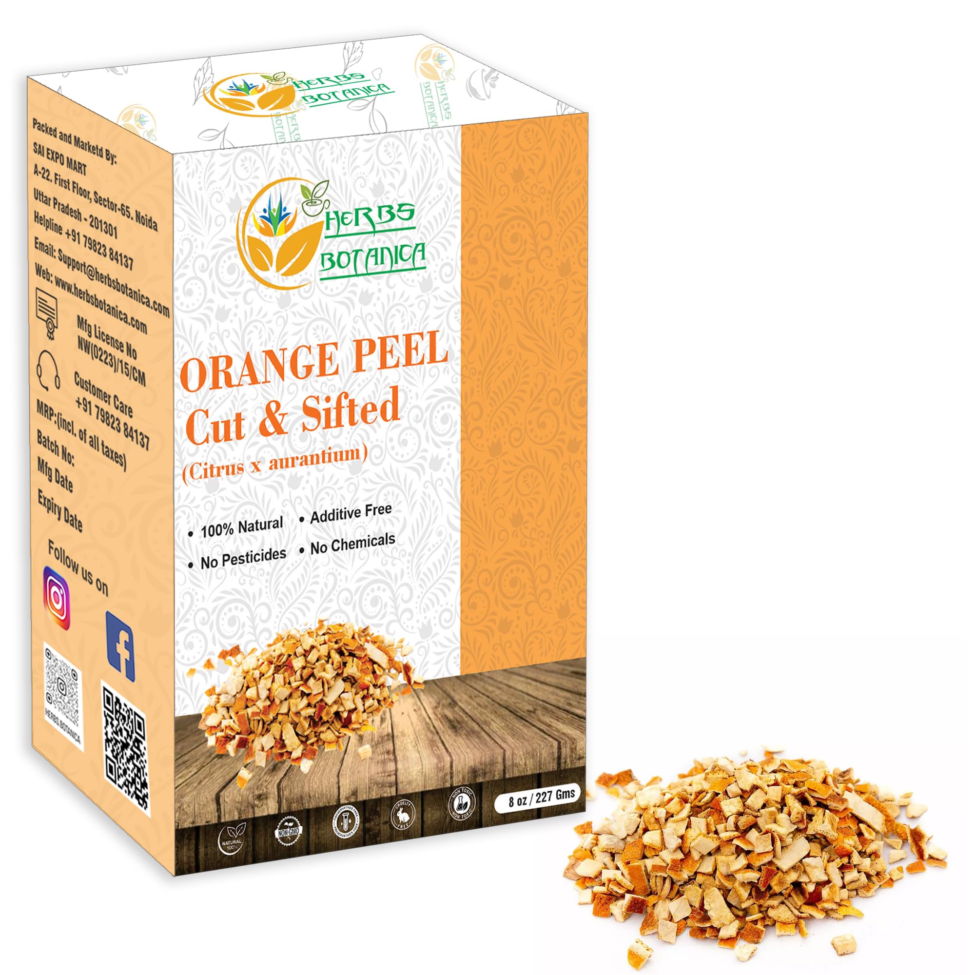 Herbs Botanica Dried Orange Peel Organic Cut & Sifted Naural Orange Zest for Herbal Tea Culinary Delights and Wellness Vegan, Non GMO & Gluten Free 8 oz