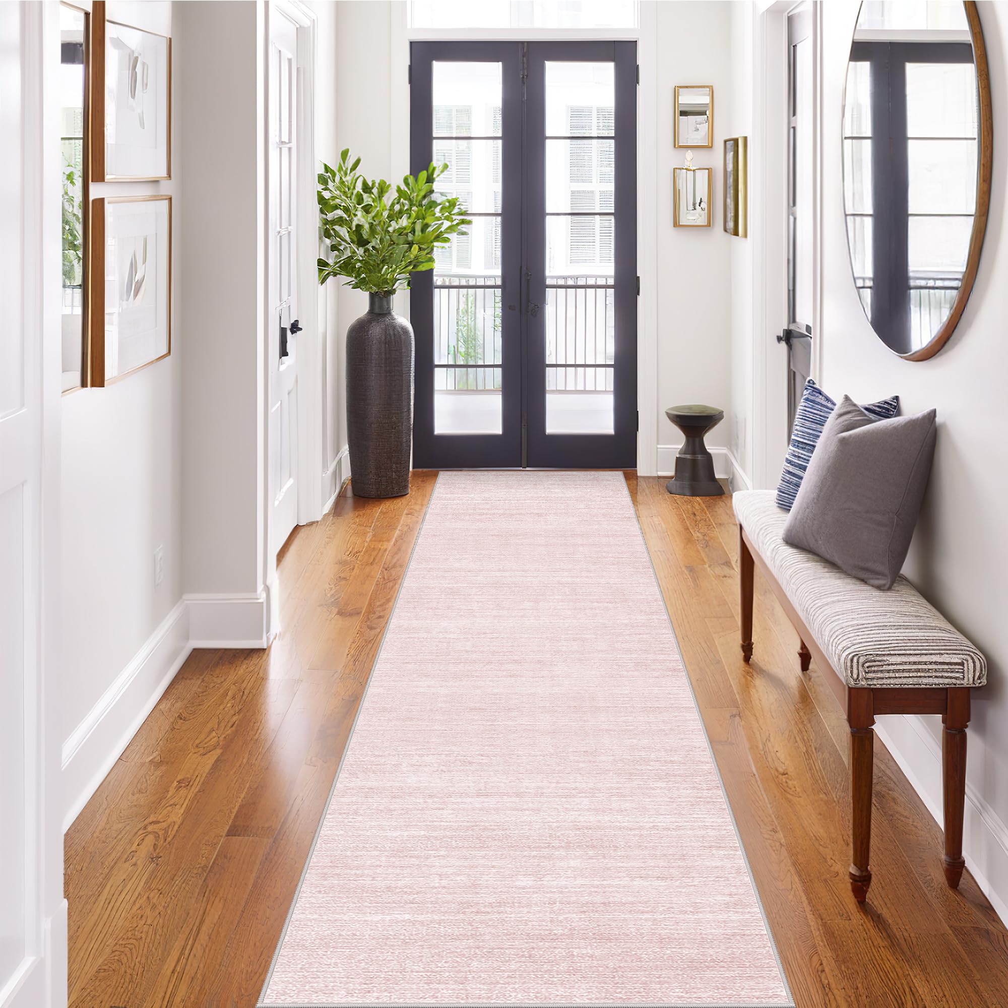 Photo 1 of ***USED***Art&Tuft Washable Rugs 9x12, Low Pile Area Rugs 9x12 Living Room - Non Slip and Stain Resistant Soft Thin Rug for Bedroom, Dining Room, Kitchen, Office, Lightpink
