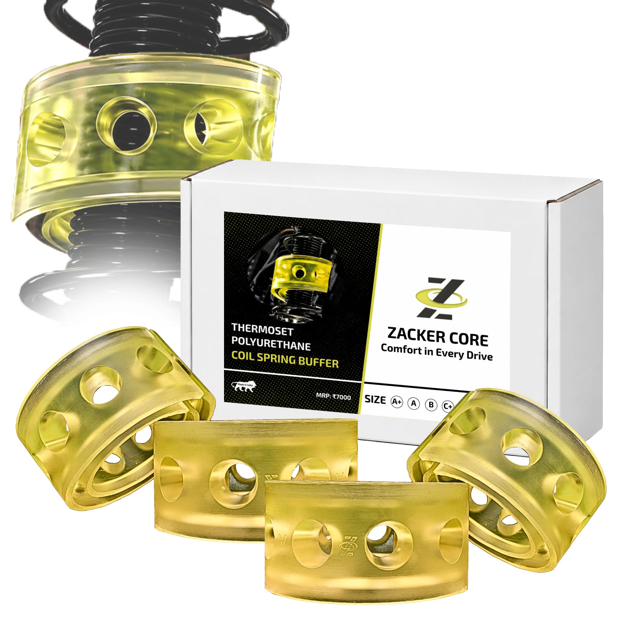 Zacker Core Coil Spring Buffer for Kia Carens (Front & Rear, 4 Pcs) - Thermoset PU Suspension Buffer for Enhanced Ride Comfort, Ground Clearance & Stability-picture-15