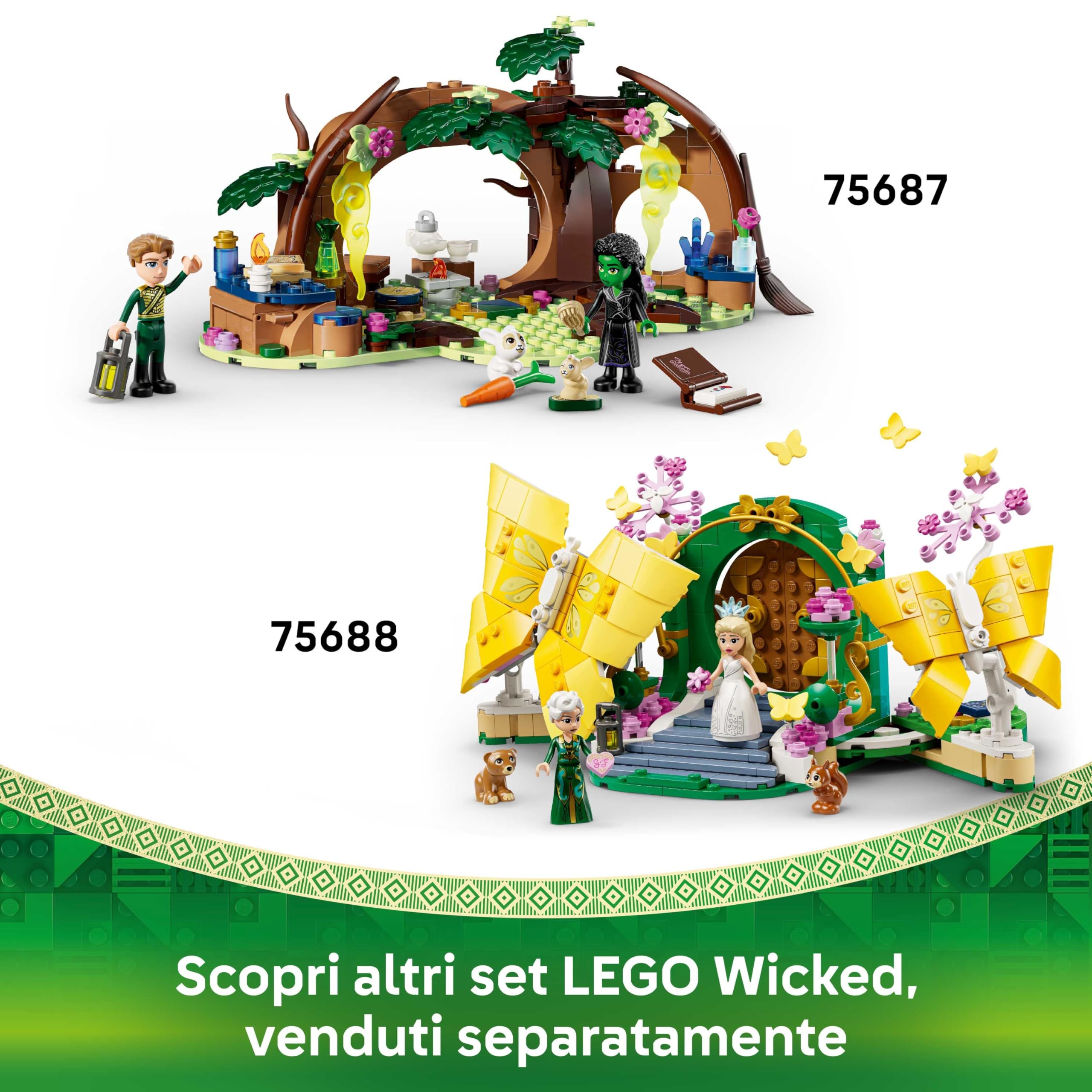 LEGO Wicked Città di Smeraldo e Castello Kiamo Ko - Giocattolo da Esposizione con Mini Bamboline di Elphaba e Glinda, Scimmia e Accessori - Regalo per Bambine da 9 Anni in su Fan del Film - 75689
