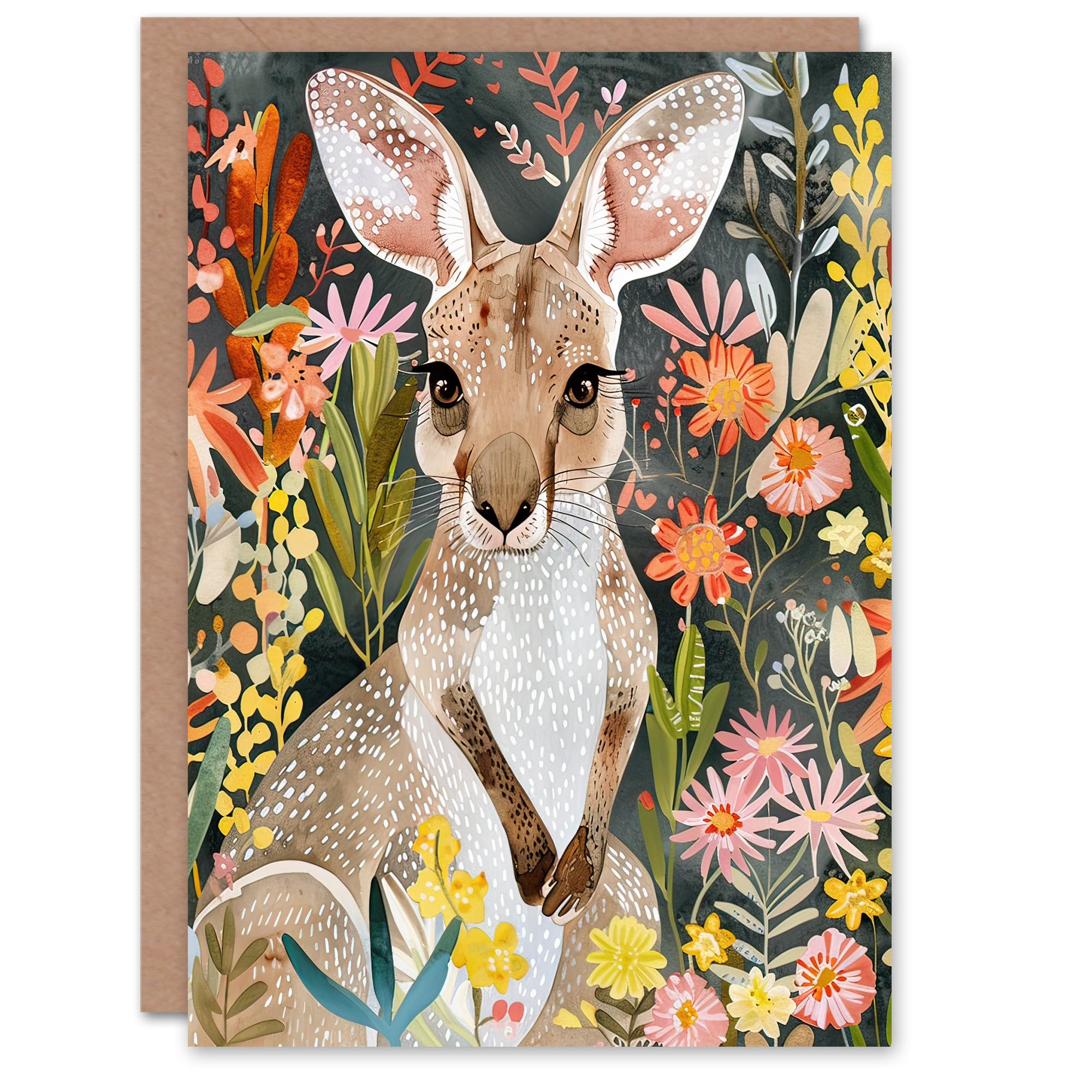 Artery8 Greeting Card Baby Kangaroo Spring Flowers Birthday