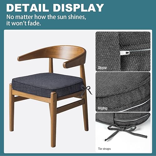 Miniatura 4 de Pcinfuns Cojines de espuma viscoelástica para interiores y exteriores, grueso de 17 x 16 x 3 pulgadas, cojín reversible resistente al agua con