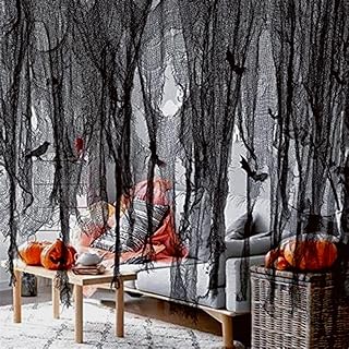 Niurui Halloween Creepy Cloth (510 x 39 in.) Black Scary Gauze Cloth Spooky Halloween Decorations Party Supplies Decor Outdoor Yard Home Wall Haunted House Doorways Patio Garden