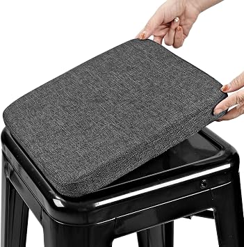 BUYUE Friendly Woven Fabric Magnetic Bar Stool Cushion 1 Piece, Enhanced Anti-Slip Breathable Small Chair Seat Pad for Cafe Bistro Stackable Metal Stool Square, Dark Gray, 1