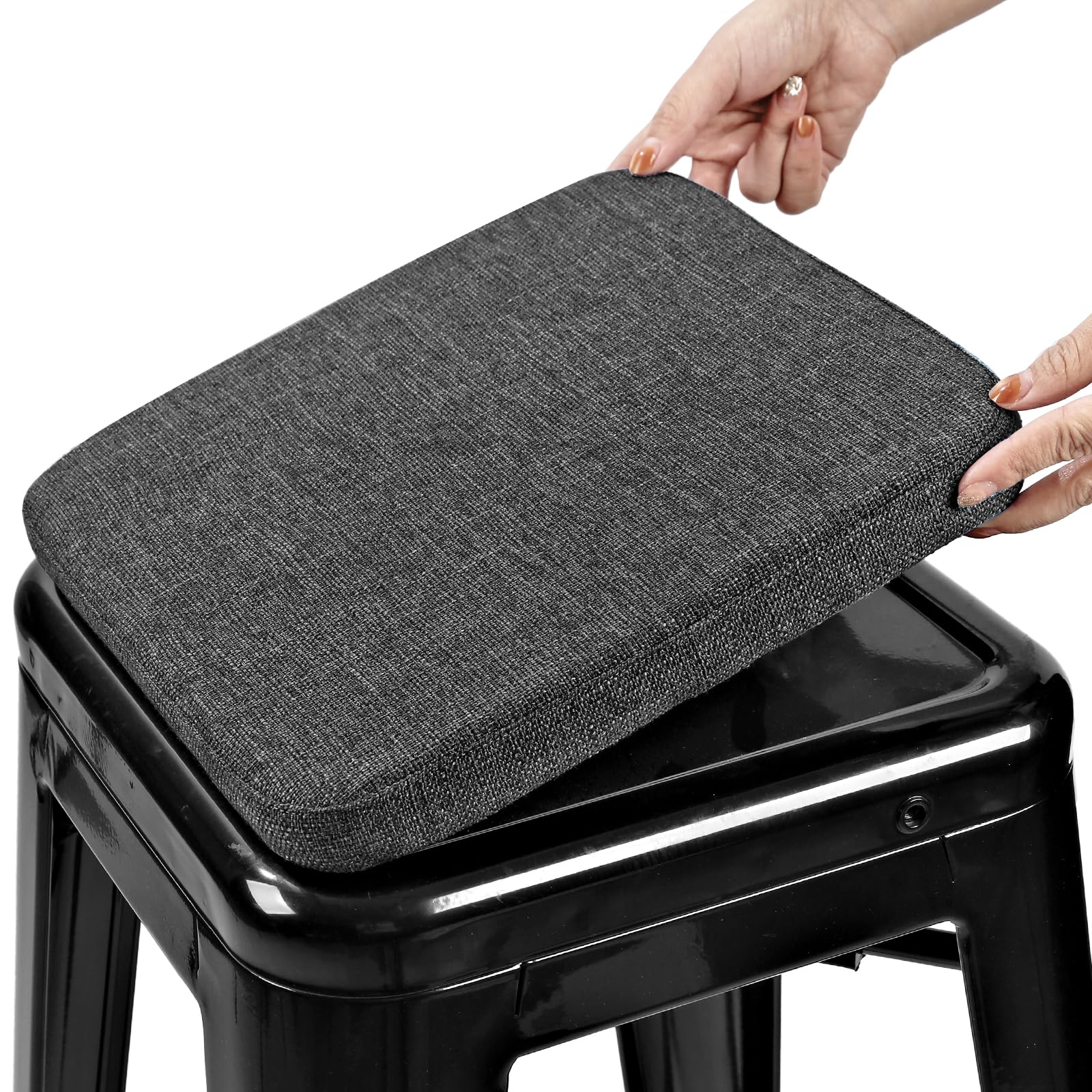BUYUE Friendly Woven Fabric Magnetic Bar Stool Cushion 1 Piece, Enhanced Anti-Slip Breathable Small Chair Seat Pad for Café Bistro Stackable Metal Stool (Square, Dark Gray, 1)