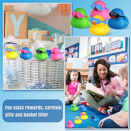 Miniatura 18 de Chivao 36 piezas de mini patos de goma con 36 lentes de sol de goma a granel para bañera de patitos juguetes para niños, regalos de Navidad, San